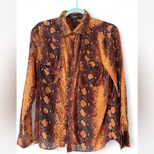 Silk Snake Print Button-Up Shirt